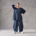 Damen Hose Avantgarde Lyocell Petrol, Ballonschnitt, Flügeltaschen, Oversize große Größen – AKH Premium