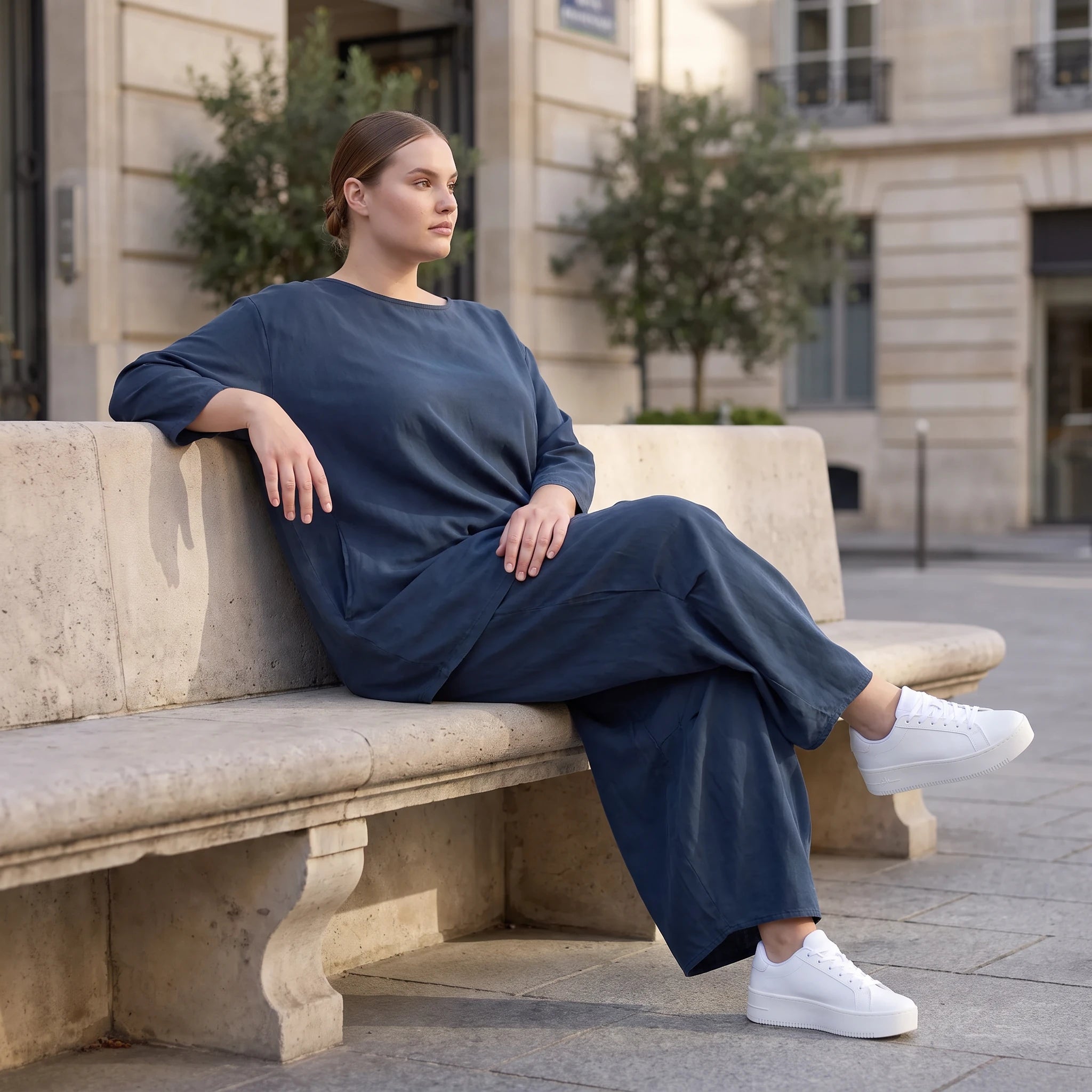Damen Hose Avantgarde Lyocell Petrol, Ballonschnitt, Flügeltaschen, Oversize große Größen – AKH Premium