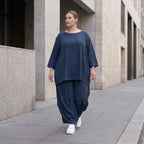 Damen Hose Avantgarde Lyocell Petrol, Ballonschnitt, Flügeltaschen, Oversize große Größen – AKH Premium