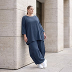 Damen Hose Avantgarde Lyocell Petrol, Ballonschnitt, Flügeltaschen, Oversize große Größen – AKH Premium