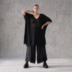 Damen Shirt Avantgarde Baumwolle Schwarz, A-Linie, Langarm, V-Ausschnitt, Oversize große Größen – AKH Premium