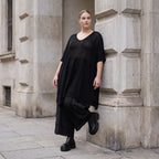 Damen Shirt Avantgarde Baumwolle Schwarz, A-Linie, Langarm, V-Ausschnitt, Oversize große Größen – AKH Premium