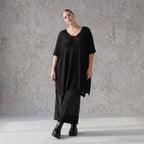 Damen Shirt Avantgarde Baumwolle Schwarz, A-Linie, Langarm, V-Ausschnitt, Oversize große Größen – AKH Premium