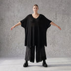 Damen Shirt Avantgarde Baumwolle Schwarz, A-Linie, Langarm, V-Ausschnitt, Oversize große Größen – AKH Premium