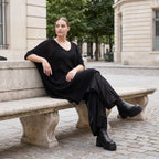 Damen Shirt Avantgarde Baumwolle Schwarz, A-Linie, Langarm, V-Ausschnitt, Oversize große Größen – AKH Premium