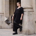 Damen Shirt Avantgarde Baumwolle Schwarz, A-Linie, Langarm, V-Ausschnitt, Oversize große Größen – AKH Premium