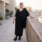 Damen Shirt Avantgarde Baumwolle Schwarz, A-Linie, Langarm, V-Ausschnitt, Oversize große Größen – AKH Premium