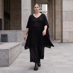 Damen Shirt Avantgarde Baumwolle Schwarz, A-Linie, Langarm, V-Ausschnitt, Oversize große Größen – AKH Premium