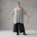 Damen Shirt Avantgarde Baumwolle Grau, A-Linie, Langarm, V-Ausschnitt, Oversize große Größen – AKH Premium