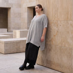Damen Shirt Avantgarde Baumwolle Grau, A-Linie, Langarm, V-Ausschnitt, Oversize große Größen – AKH Premium