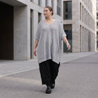 Damen Shirt Avantgarde Baumwolle Grau, A-Linie, Langarm, V-Ausschnitt, Oversize große Größen – AKH Premium