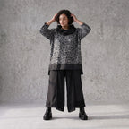 Damen Shirt Avantgarde Viskose Schwarz/Grau, asymmetrisch, Langarm, Rollkragen, Oversize große Größen – AKH Premium