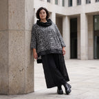 Damen Shirt Avantgarde Viskose Schwarz/Grau, asymmetrisch, Langarm, Rollkragen, Oversize große Größen – AKH Premium