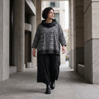 Damen Shirt Avantgarde Viskose Schwarz/Grau, asymmetrisch, Langarm, Rollkragen, Oversize große Größen – AKH Premium