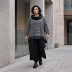 Damen Shirt Avantgarde Viskose Schwarz/Grau, asymmetrisch, Langarm, Rollkragen, Oversize große Größen – AKH Premium