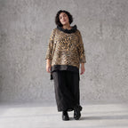 Damen Shirt Avantgarde Viskose Schwarz/Braun, asymmetrisch, Langarm, Kapuze, Oversize große Größen – AKH Premium