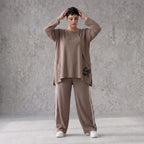 Longsleeve in Taupe aus French Terry mit Grafikprint und A-Linie im lässigen Streetstyle