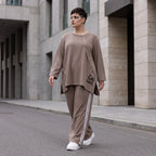Longsleeve in Taupe aus French Terry mit Grafikprint und A-Linie im lässigen Streetstyle