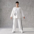 French Terry Sweatshirt mit Smileyprint an asymmetrischer Tasche Rundhals und 7/8-Arm