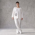 French Terry Sweatshirt mit Smileyprint an asymmetrischer Tasche Rundhals und 7/8-Arm
