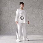 French Terry Sweatshirt mit Smileyprint an asymmetrischer Tasche Rundhals und 7/8-Arm