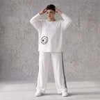 French Terry Sweatshirt mit Smileyprint an asymmetrischer Tasche Rundhals und 7/8-Arm