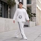French Terry Sweatshirt mit Smileyprint an asymmetrischer Tasche Rundhals und 7/8-Arm