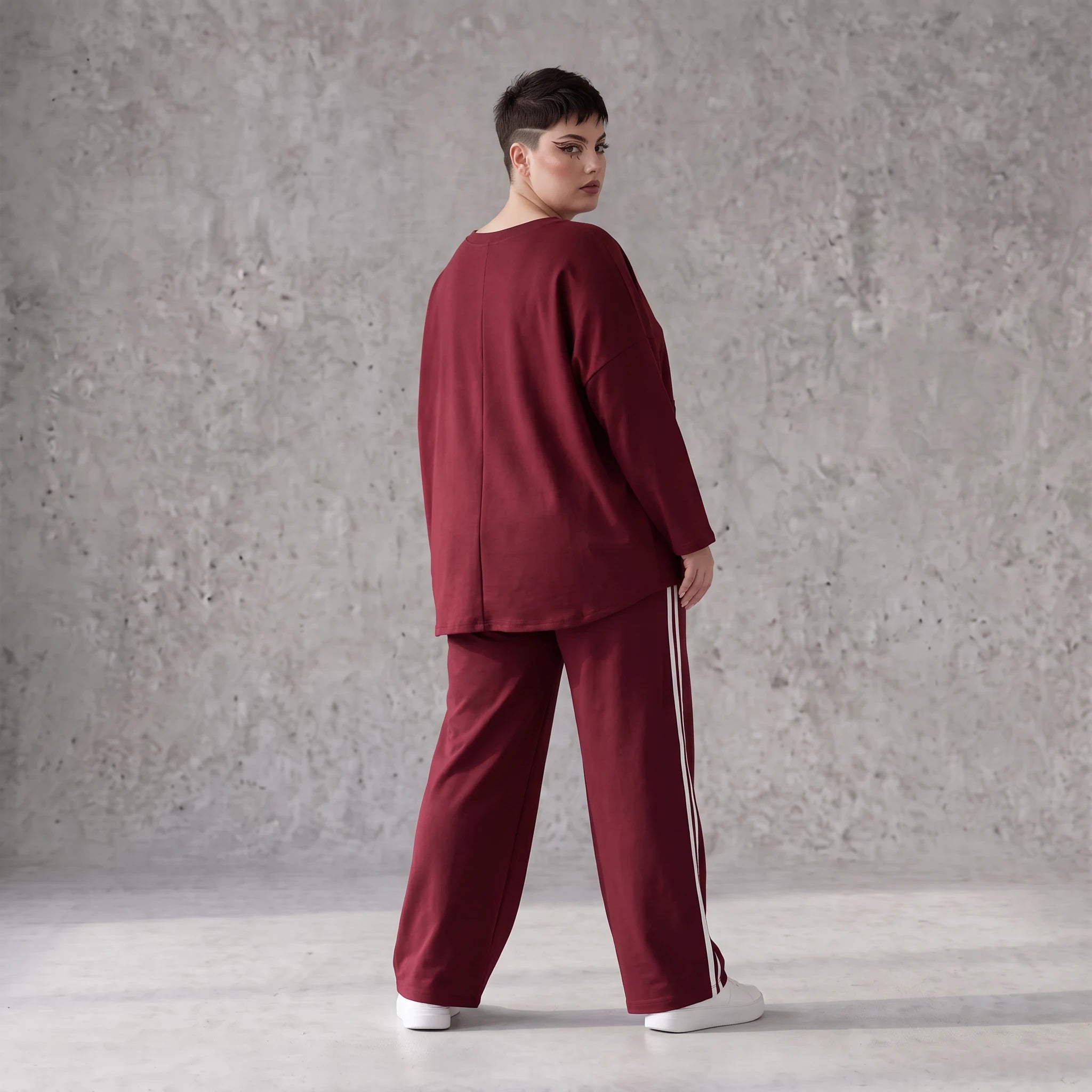 Rote Ballonhose aus French Terry mit Kontraststreifen und elastischem Bund Streetwear
