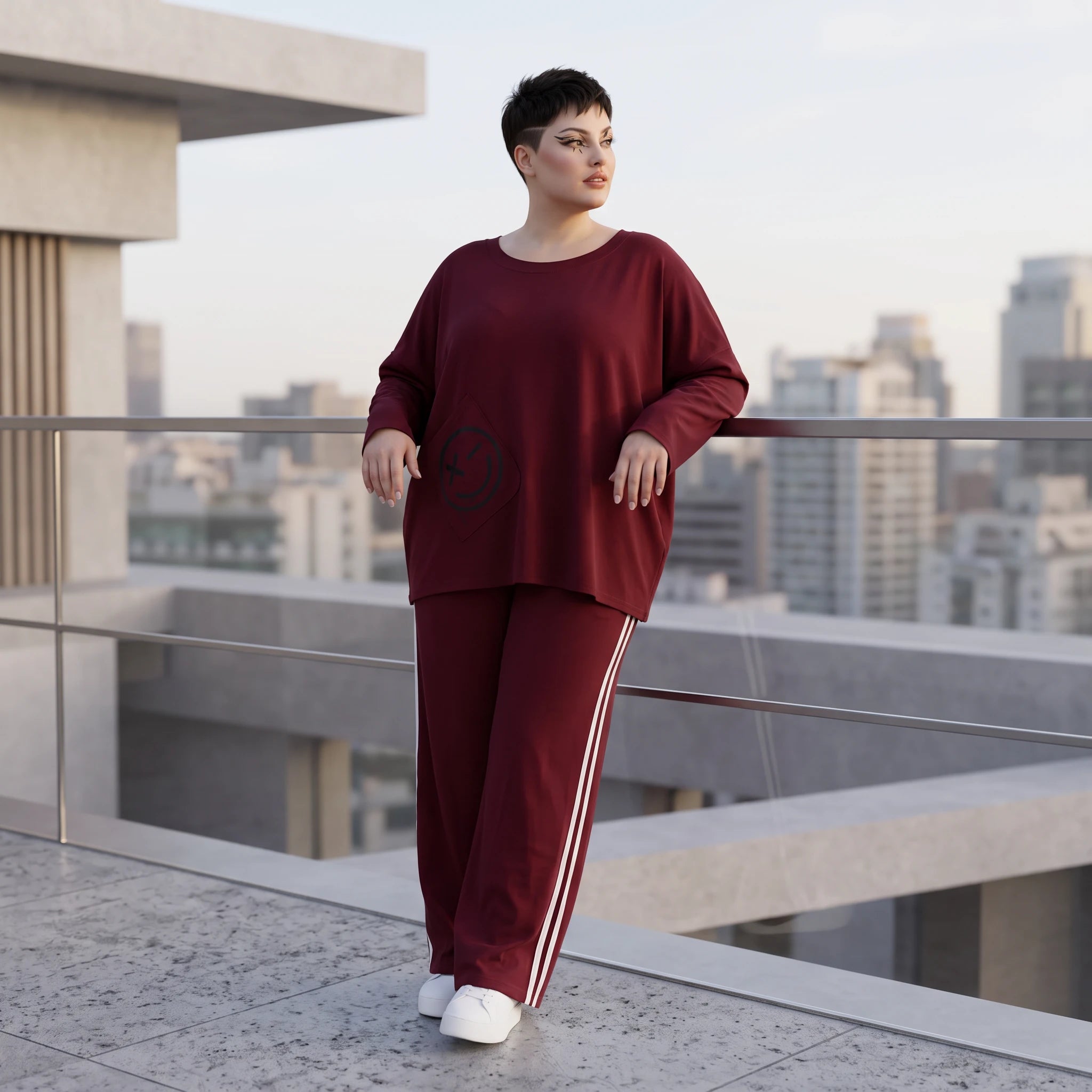 Rote Ballonhose aus French Terry mit Kontraststreifen und elastischem Bund Streetwear