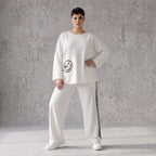 Ballonhose aus French Terry im College Look mit Kontraststreifen und Seitentaschen