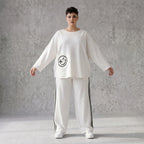 Ballonhose aus French Terry im College Look mit Kontraststreifen und Seitentaschen