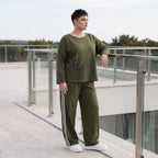 Joggerhose in Ballonform aus French Terry mit weißen Kontraststreifen im College Look