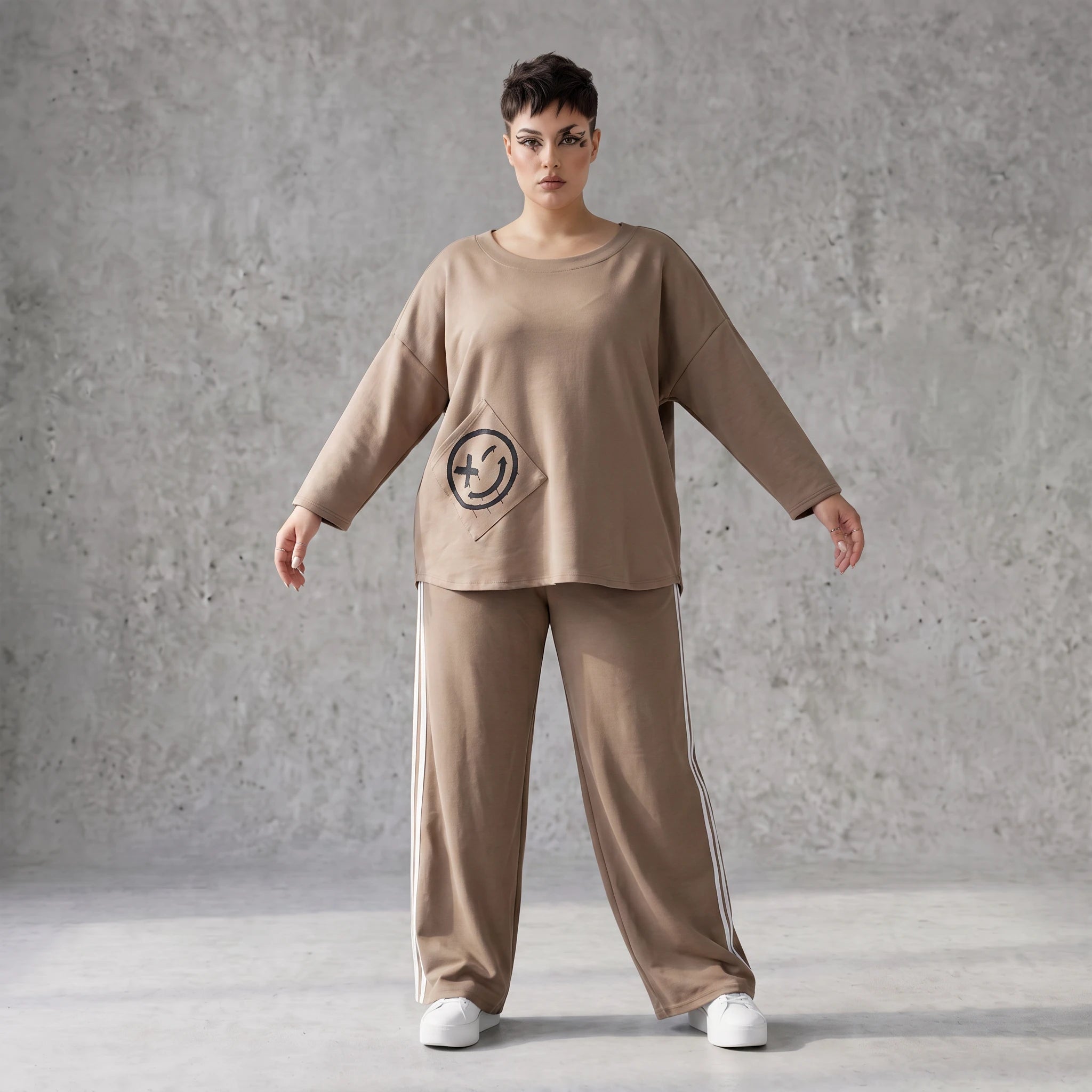 Jogger-Hose im Retro College Look aus French Terry mit weißen Kontraststreifen Ballonform