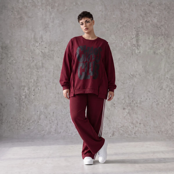 Kastiges Langarmshirt aus French Terry mit Statement Print und sichtbaren Außennähten