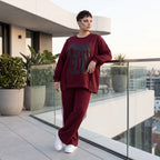 Kastiges Langarmshirt aus French Terry mit Statement Print und sichtbaren Außennähten