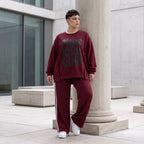 Kastiges Langarmshirt aus French Terry mit Statement Print und sichtbaren Außennähten