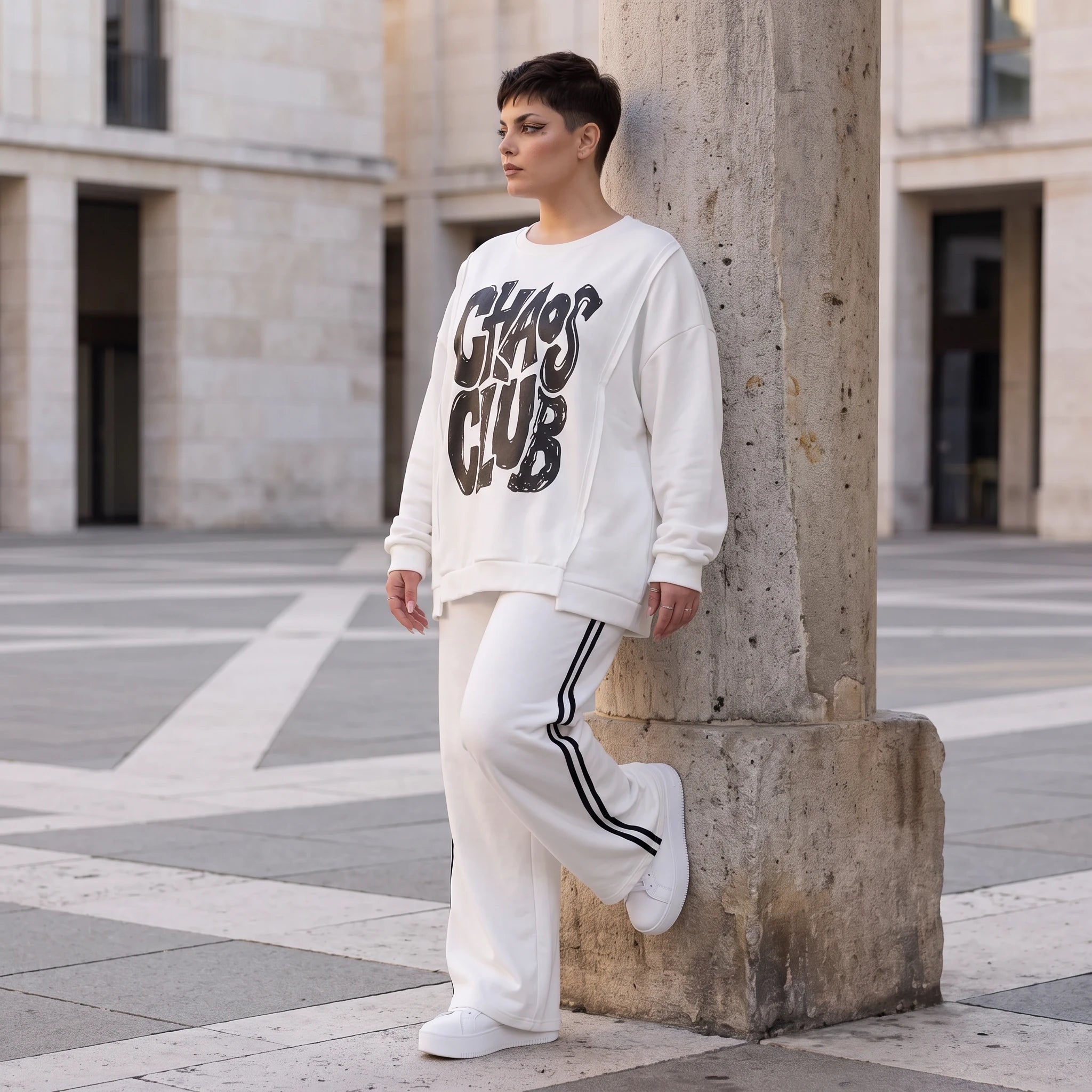Kastiges Langarmshirt mit Statement Print und Außennähten aus French Terry Stretch urban