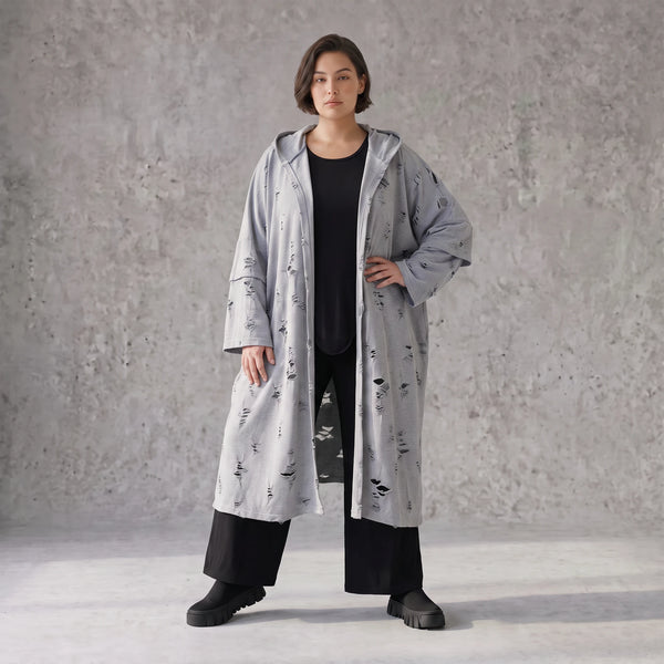 Jerseycardigan in Dusty Grey mit Kapuze aus Baumwolle und Elasthan mit geradem Schnitt