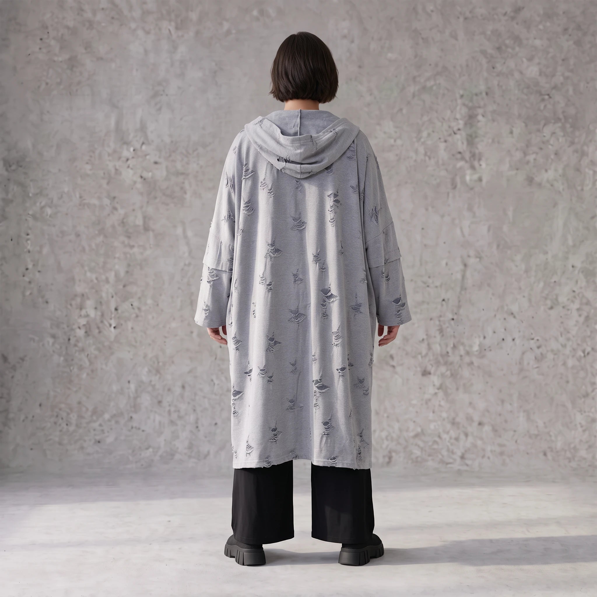 Jerseycardigan in Dusty Grey mit Kapuze aus Baumwolle und Elasthan mit geradem Schnitt