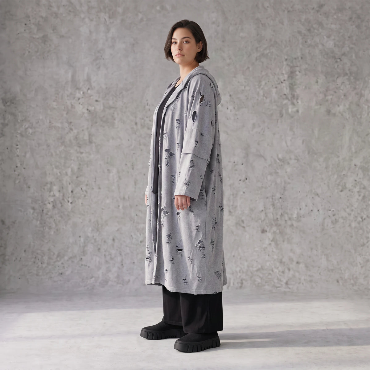 Jerseycardigan in Dusty Grey mit Kapuze aus Baumwolle und Elasthan mit geradem Schnitt