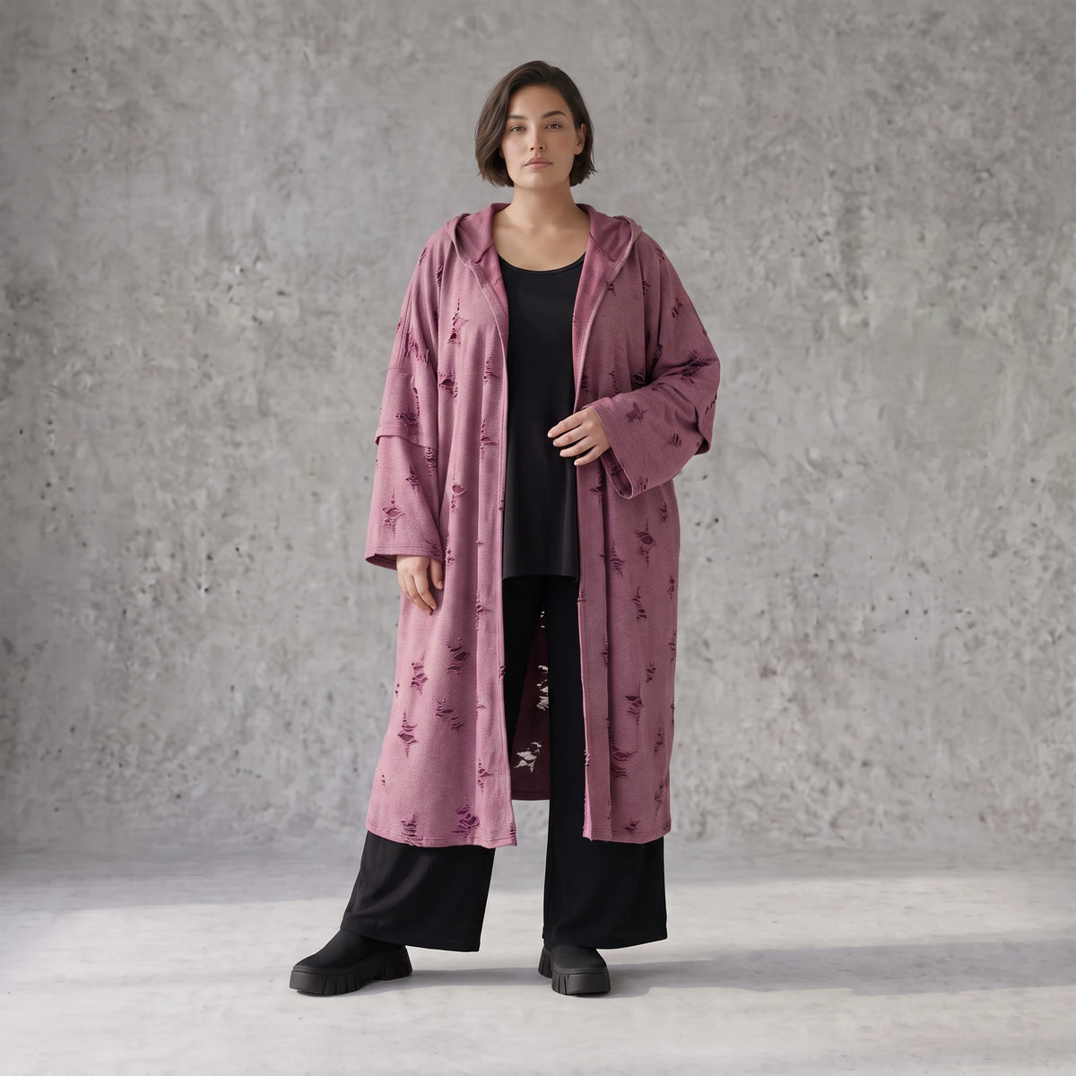 Offener Kapuzencardigan in Weinrot weich leicht und gerade geschnitten für Winterlooks