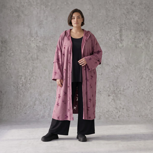Offener Kapuzencardigan in Weinrot weich leicht und gerade geschnitten für Winterlooks