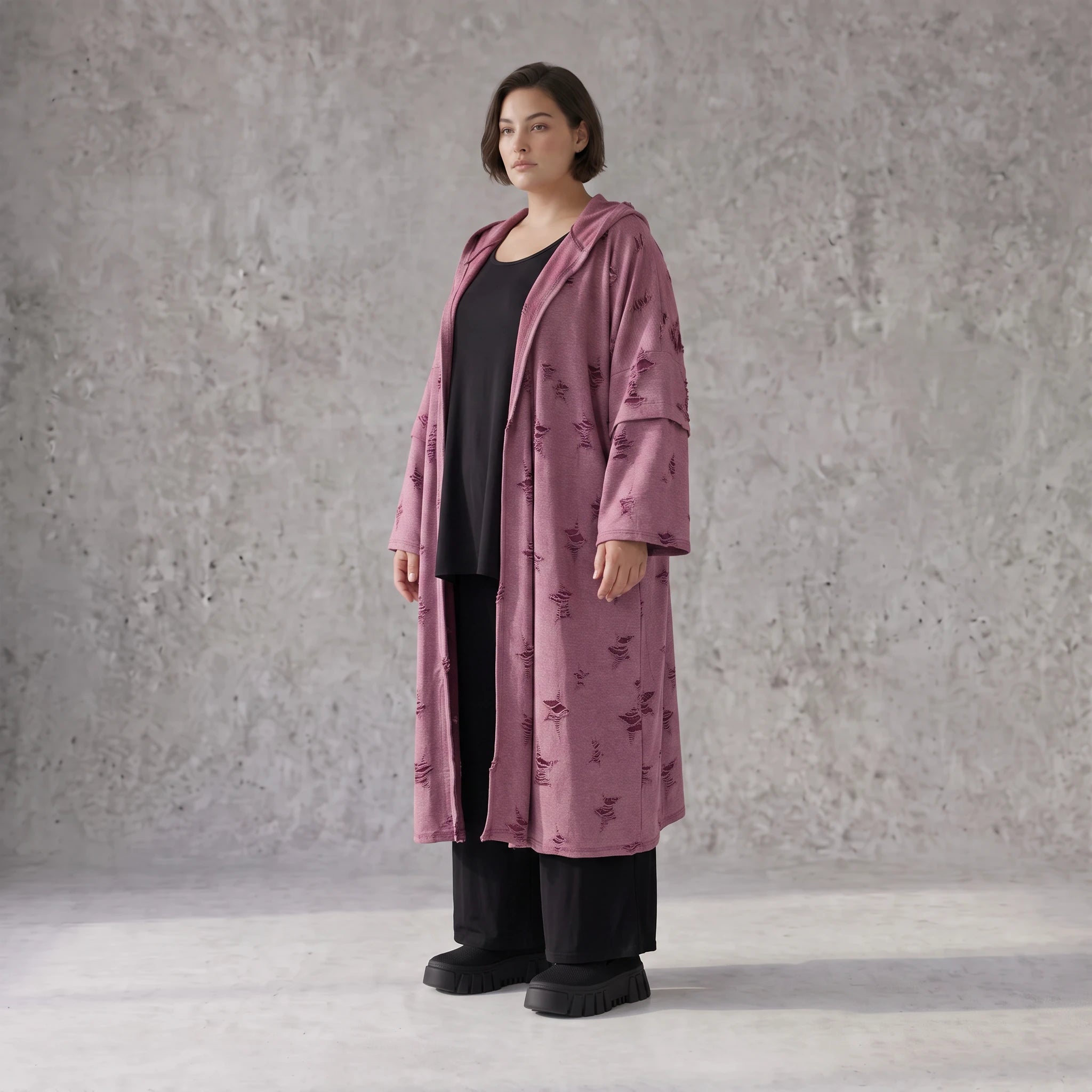 Offener Kapuzencardigan in Weinrot weich leicht und gerade geschnitten für Winterlooks