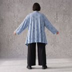 Jeansblauer Jersey Cardigan in A-Linie mit Sternenprint im Destroyed-Look offen locker