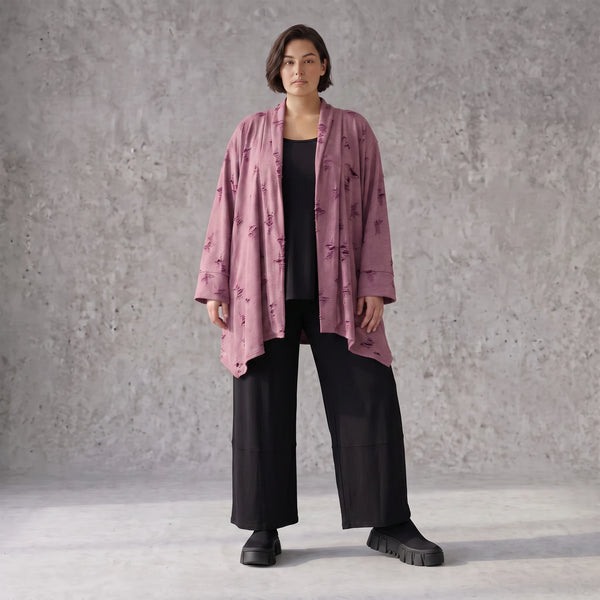 Weinroter Cardigan in A-Linie mit U-Ausschnitt Sternenmotiv im Destroyedlook Taschen