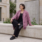 Weinroter Cardigan in A-Linie mit U-Ausschnitt Sternenmotiv im Destroyedlook Taschen