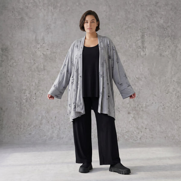 Cardigan aus staubgrauem Jersey mit Sternenmotiv in Destroyed Optik und offenem Schnitt