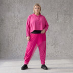 Fuchsia Hoody aus Travellersweat mit Stretch in kastiger Form und Kapuze mit Tunnelzug