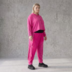 Fuchsia Hoody aus Travellersweat mit Stretch in kastiger Form und Kapuze mit Tunnelzug