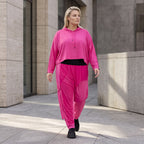 Fuchsia Hoody aus Travellersweat mit Stretch in kastiger Form und Kapuze mit Tunnelzug